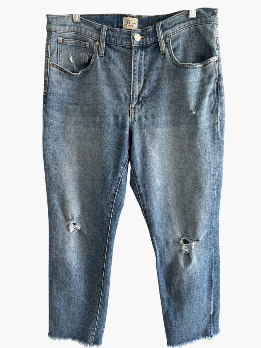 J.Crew Slim Boyfriend Denim Jeans Size 30 Distressed Cropped Raw Hem 27” Inseam